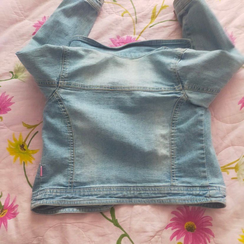 Düğmeli Mavi Kız Denim Ceket - Görsel 2