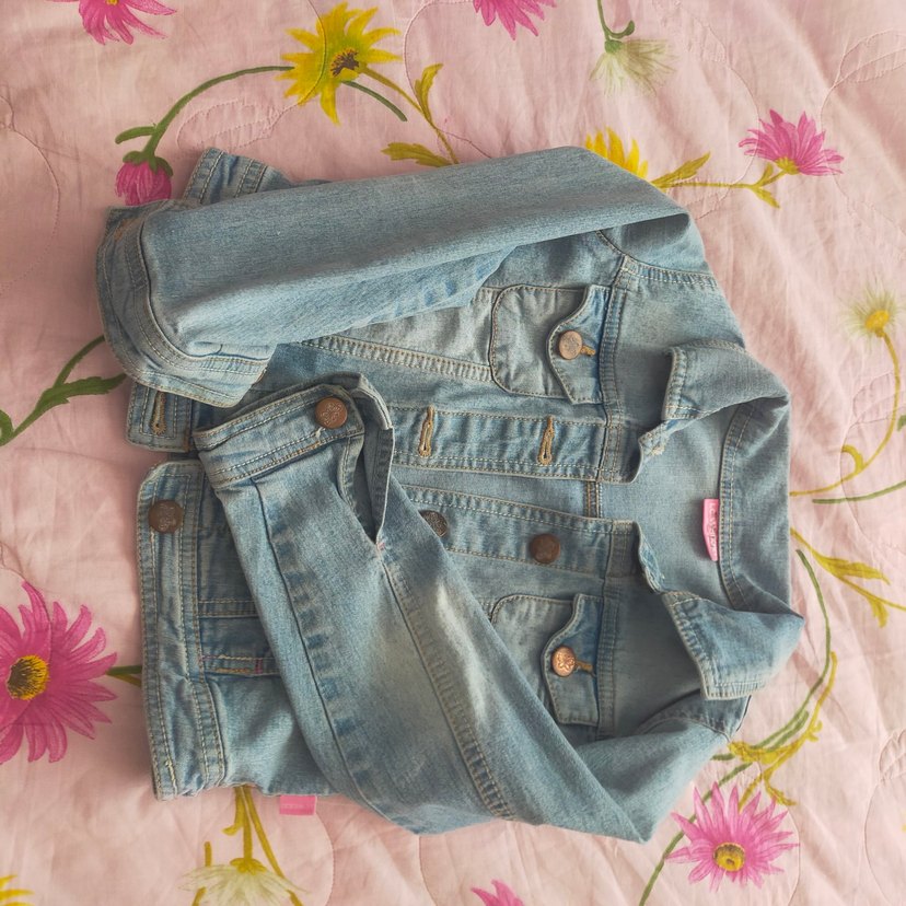 Düğmeli Mavi Kız Denim Ceket - Görsel 3