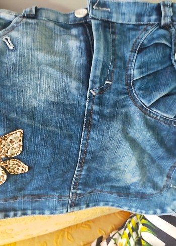 Renkli Nakışlı Düğmeli Kot Etek - Görsel 2