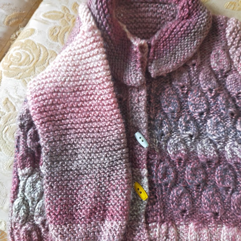 Örgü Ebruli Kız Hırkası Uzun Kollu - Görsel 2