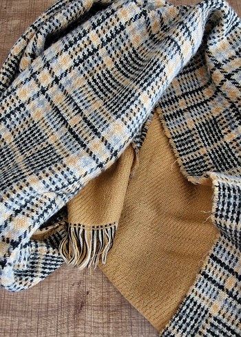 Bohem Tarz Kahverengi Ekose Kadın Atkı - Görsel 3