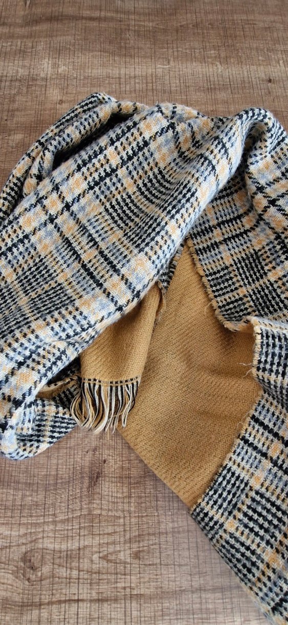 Bohem Tarz Kahverengi Ekose Kadın Atkı - Görsel 3