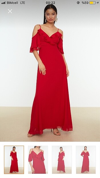 Trendyol & Milla Trenyolmilla Kırmızı omuz dekolteli Abiye elbise