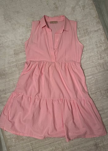 s Beden pembe Renk Pembe Kolsuz V Yaka Midi Elbise