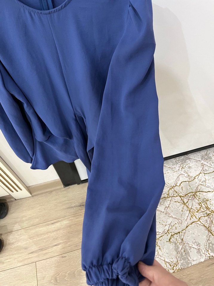 Kemerli Uzun Kollu Mavi Ofis Bluzu - Görsel 5