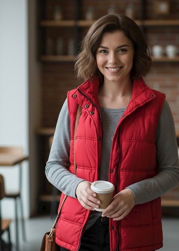 Kemer Detaylı Kırmızı Kadın Şişme Yelek - Görsel 2