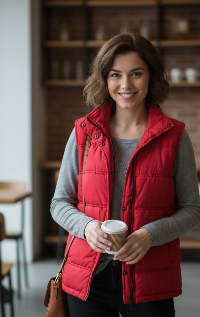 Kemer Detaylı Kırmızı Kadın Şişme Yelek - Görsel 2