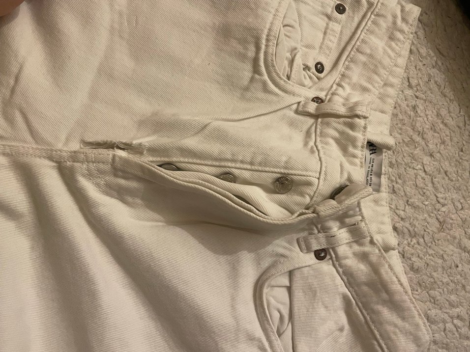 Düğmeli Beyaz Keten Midi Bol Kesim Kadın Jean - Görsel 4