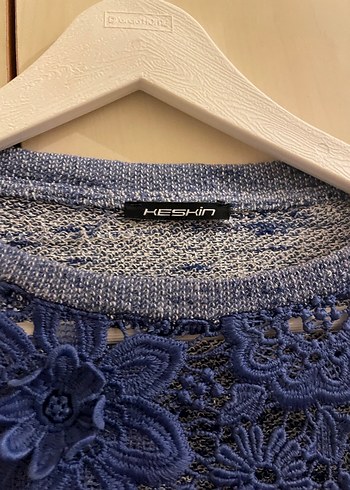 Dantel İşlemeli Mavi Bohem Kadın Bluz - Görsel 3