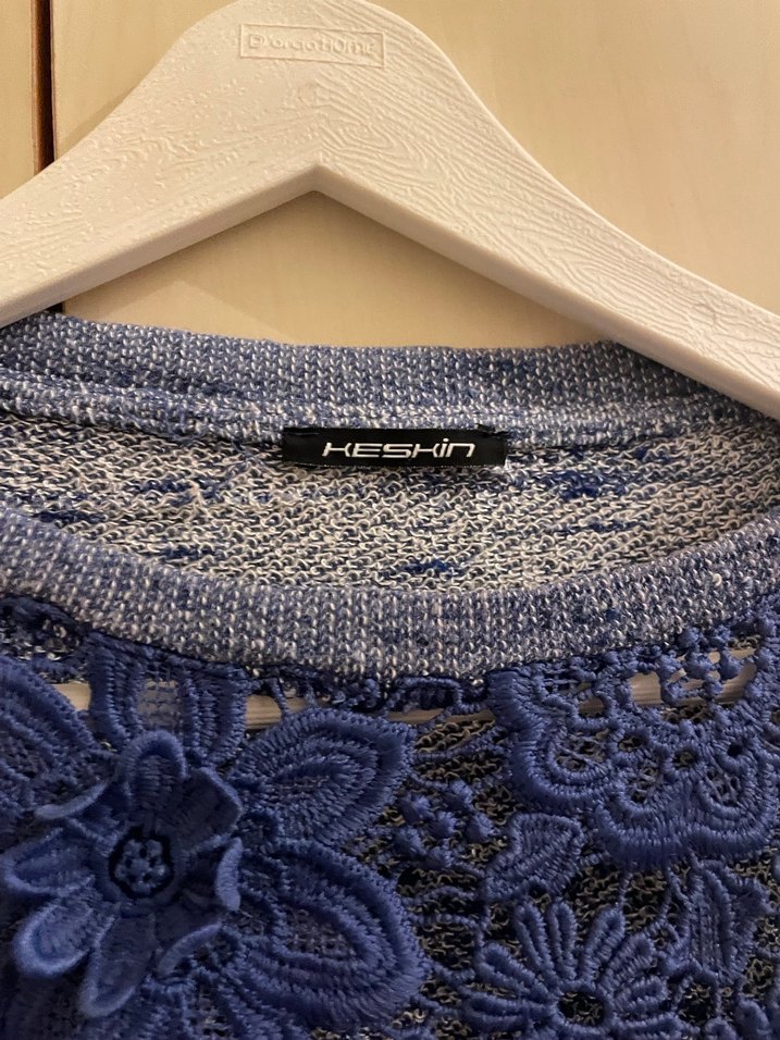 Dantel İşlemeli Mavi Bohem Kadın Bluz - Görsel 3