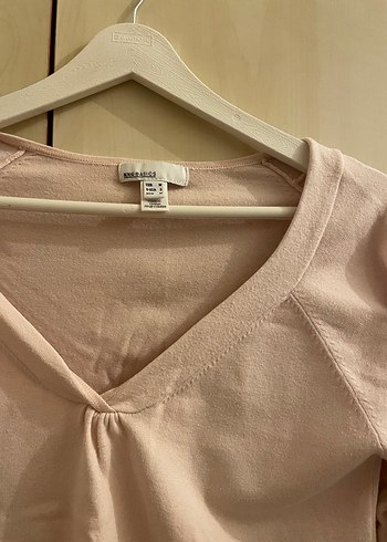 Bej V Yaka Kadın Pamuklu Kazak - Görsel 2