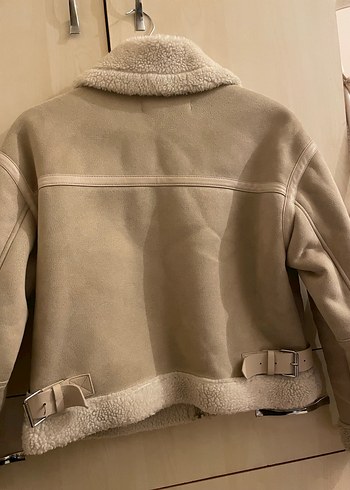 Bej Süet Kadın Mont, Kürklü, Rahat Kesim - Görsel 4