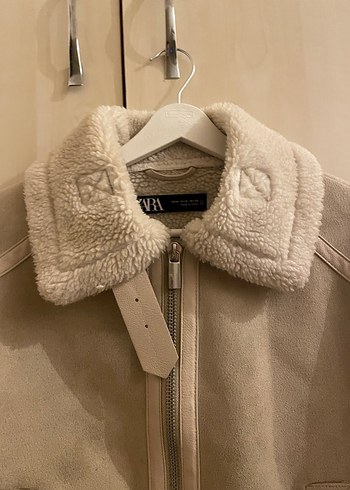 Bej Süet Kadın Mont, Kürklü, Rahat Kesim - Görsel 6