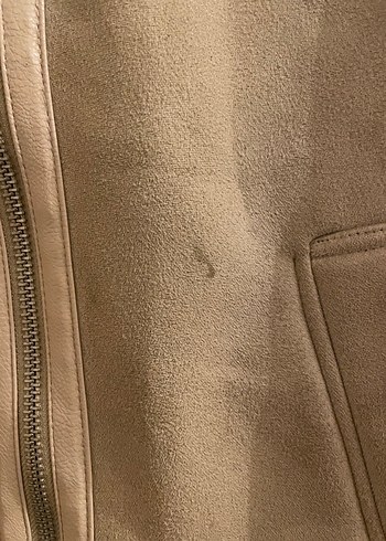 Bej Süet Kadın Mont, Kürklü, Rahat Kesim - Görsel 3