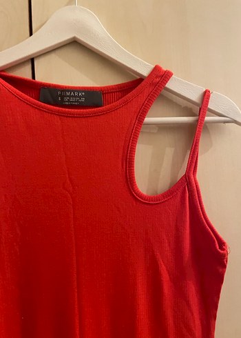 Kırmızı Askısız Midi Elbise - Görsel 2