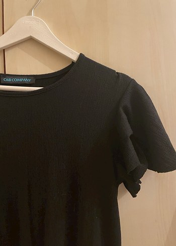 Siyah Fırfırlı Midi Kadın Elbise - Görsel 3