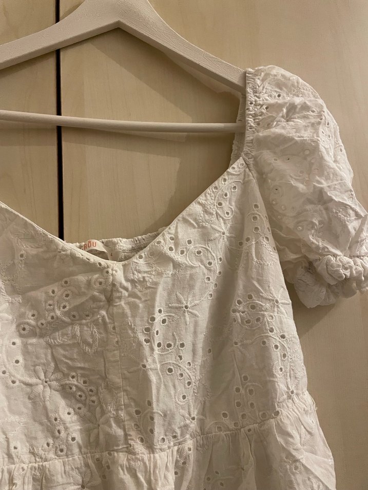 Dantel Detaylı Beyaz Bohem Midi Elbise - Görsel 2