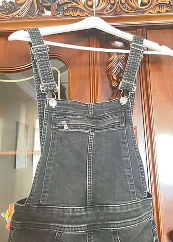 Kadın Siyah Denim Askılı Midi Tulum