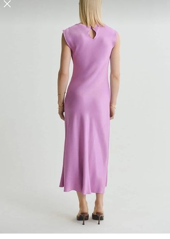 Mor V Yaka Uzun Kadın Elbise - Görsel 3