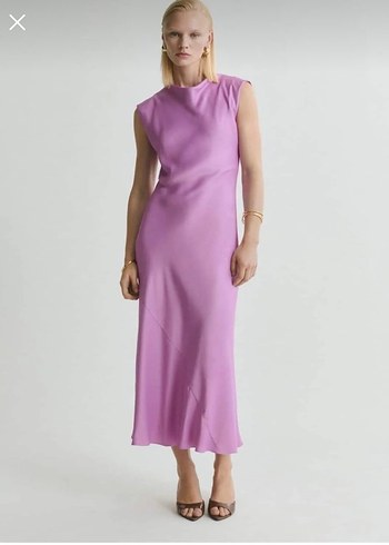 Mor V Yaka Uzun Kadın Elbise - Görsel 2