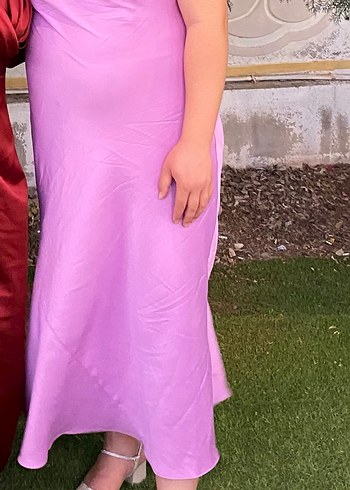 Mor V Yaka Uzun Kadın Elbise - Görsel 4