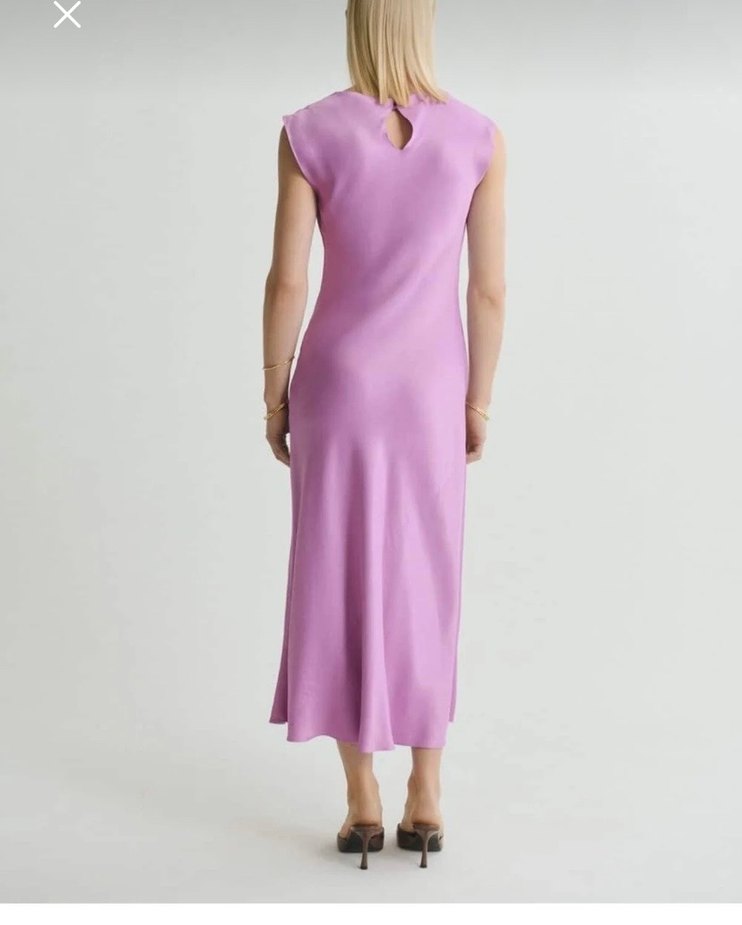 Mor V Yaka Uzun Kadın Elbise - Görsel 3
