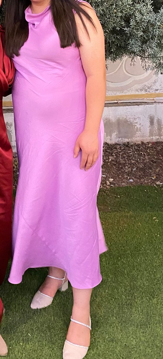 Mor V Yaka Uzun Kadın Elbise - Görsel 4
