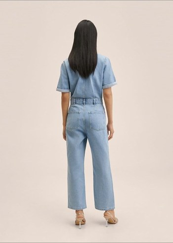 m Beden Kadın Mavi Denim Midi Tulum