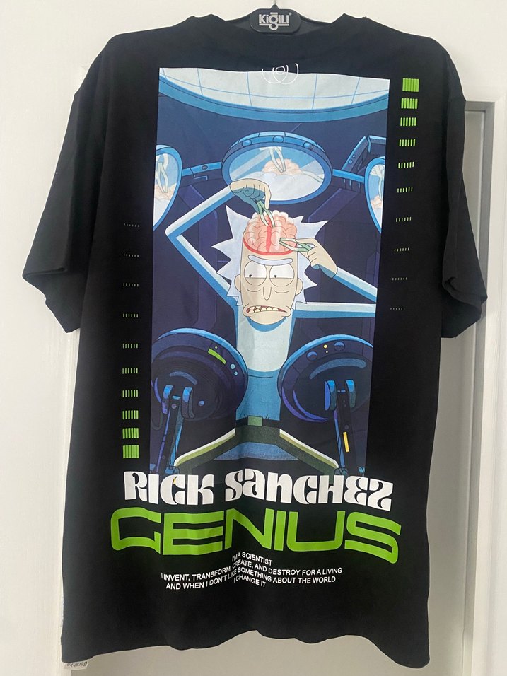 Rick Sanchez Baskılı Yeşil Oversize Tişört - Görsel 5