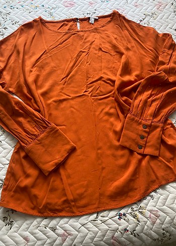 Düğmeli V Yaka Kadın viskon Bluz - Görsel 4