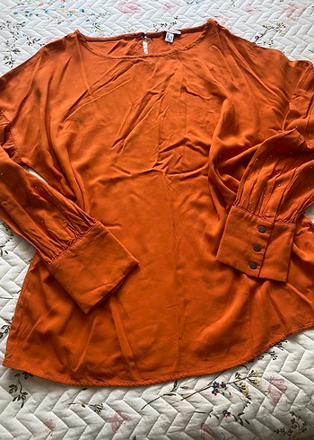 Düğmeli V Yaka Kadın viskon Bluz - Görsel 3