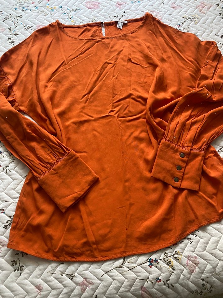 Düğmeli V Yaka Kadın viskon Bluz - Görsel 3