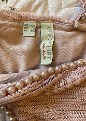 Pudra Pembe Midi Bohem V Yaka Abiye Elbise - Görsel 5