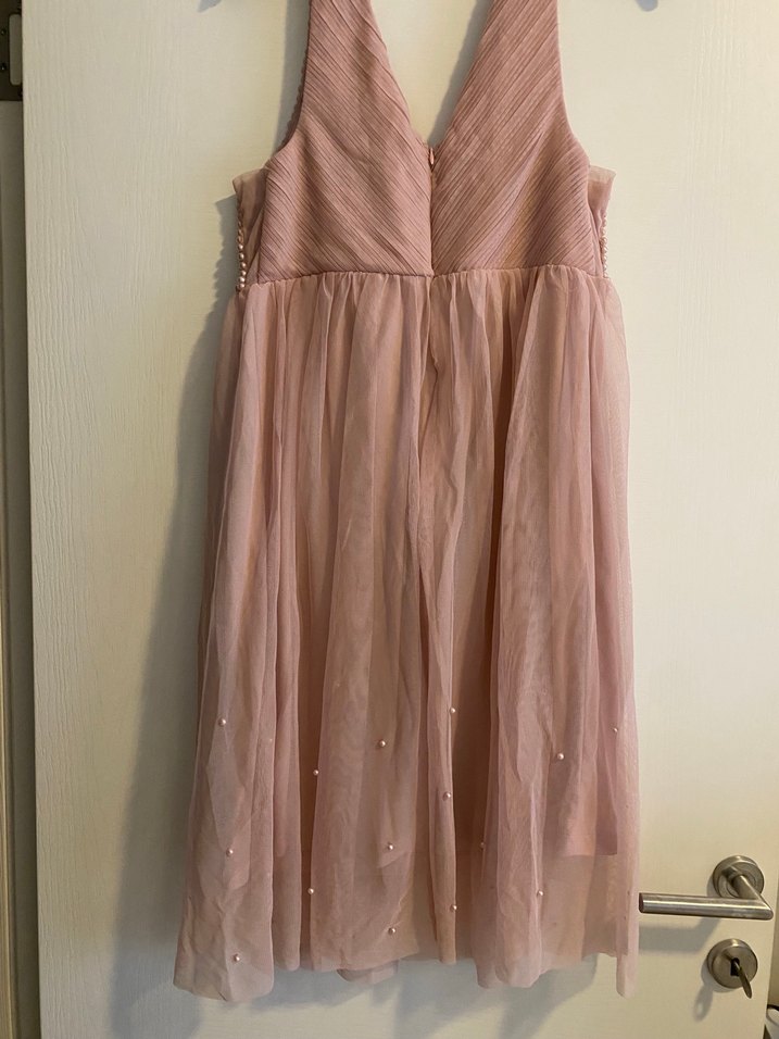 Pudra Pembe Midi Bohem V Yaka Abiye Elbise - Görsel 3