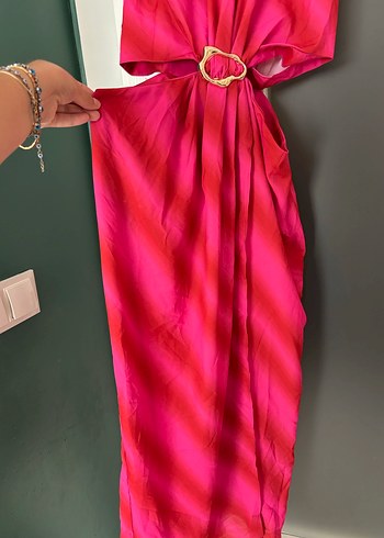 Pembe Uzun Kuşaklı Kadın Elbise - Görsel 2