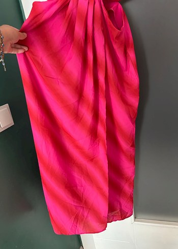 Pembe Uzun Kuşaklı Kadın Elbise - Görsel 3