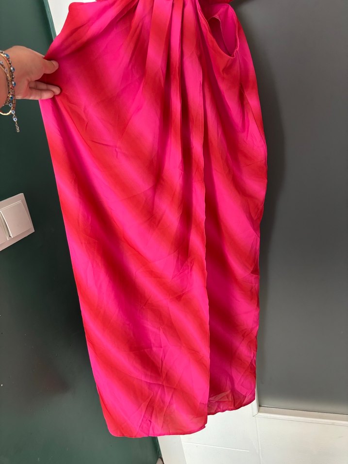 Pembe Uzun Kuşaklı Kadın Elbise - Görsel 3