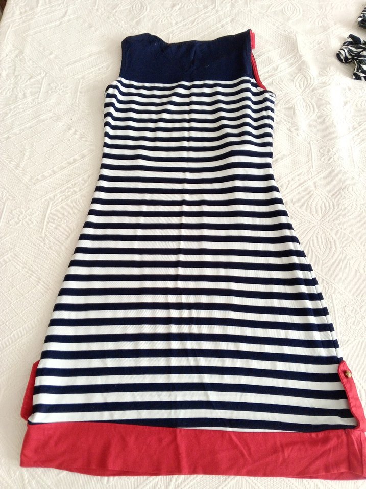 Çizgili Kolsuz Midi Elbise, Renkli, hiç giyilmedi - Görsel 3