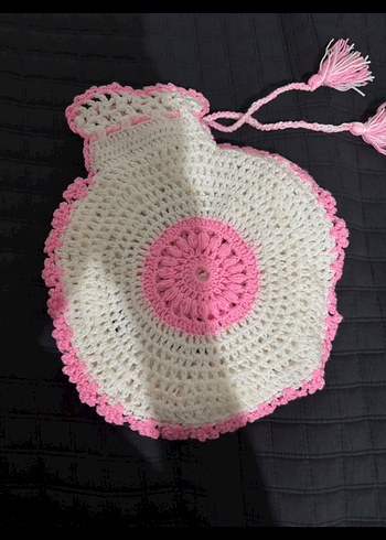 Pembe Beyaz Örgü Bohem Çiçekli Lif - Görsel 2