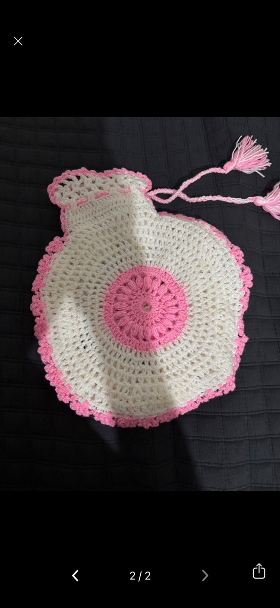 Pembe Beyaz Örgü Bohem Çiçekli Lif - Görsel 2