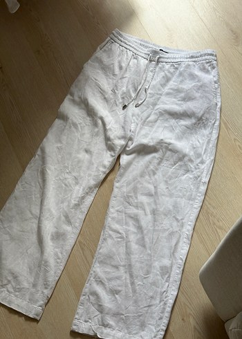 zara marka Beyaz Keten düz kesim Kadın Pantolon