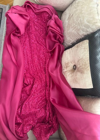 Pembe Drapeli payetli Uzun Abiye Elbise - Görsel 3