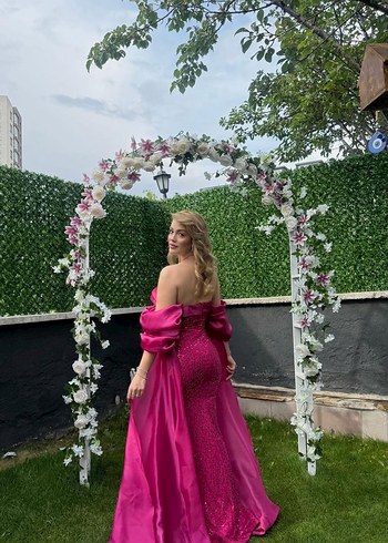 Pembe Drapeli payetli Uzun Abiye Elbise - Görsel 2