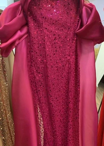 Pembe Drapeli payetli Uzun Abiye Elbise - Görsel 4