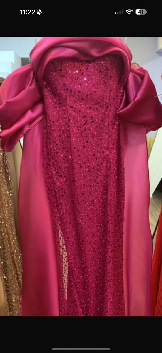 Pembe Drapeli payetli Uzun Abiye Elbise - Görsel 4