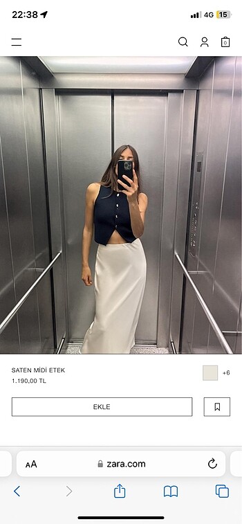 Zara krem saten etek