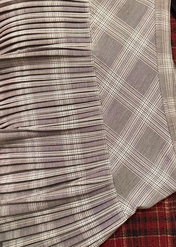 Gri Ekose Pilili Midi Etek - Görsel 3