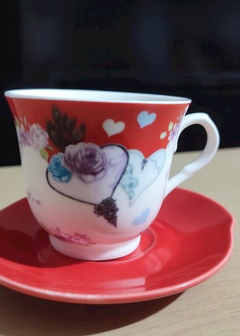 Kalp Kutulu Desenli 2'li Kahve Fincanı Seti - Görsel 2