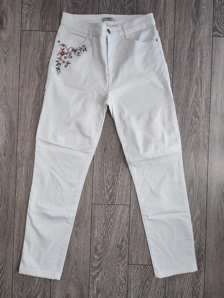 Nakışlı Beyaz Kadın Denim Pantolon - Görsel 2