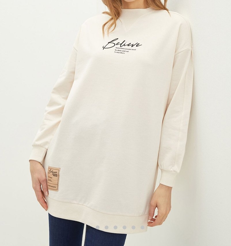 Krem Kadın Baskılı Sweatshirt - Görsel 2